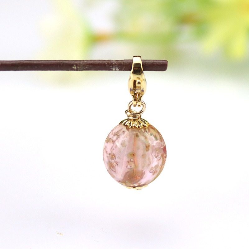 ピンク発光エッセンシャル オイル ビーズ ペンダント (ロブスター バックル スタイル)