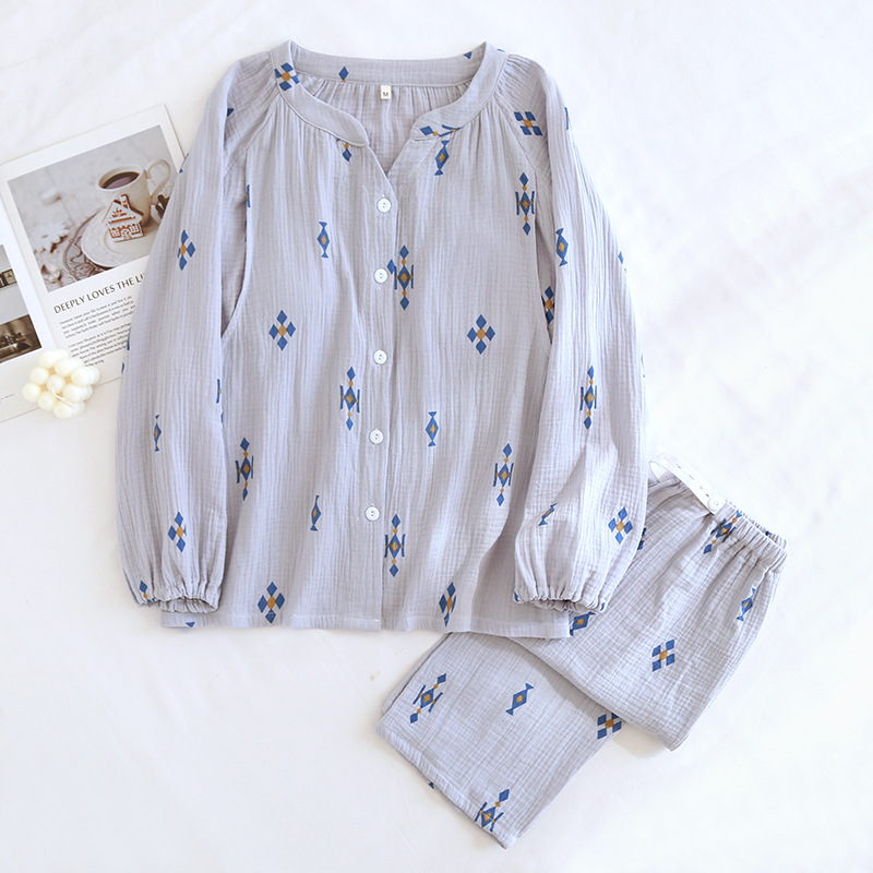 胸クッション/固定カップ純綿クレープ V ネック監禁服スーツグレーダイヤモンド形状