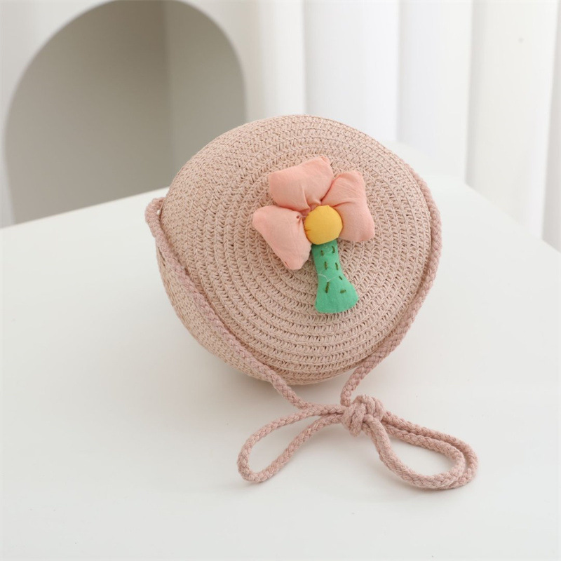 ピンクフラワーラウンドバッグ 直径15cm