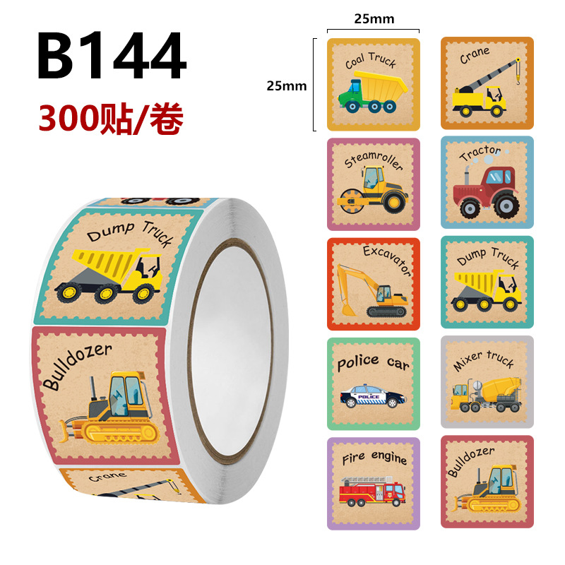 B144-カーストーリー; 角型25x25mm 300ステッカー/1巻