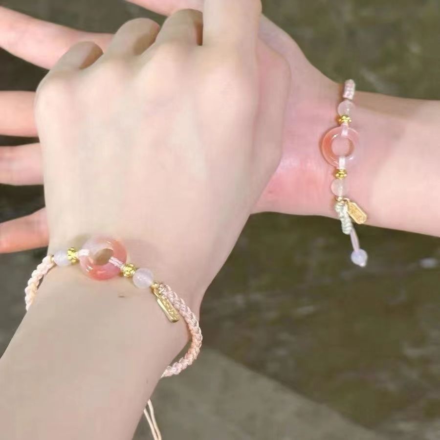 桃の早死ブレスレット【ピンク + グリーン】