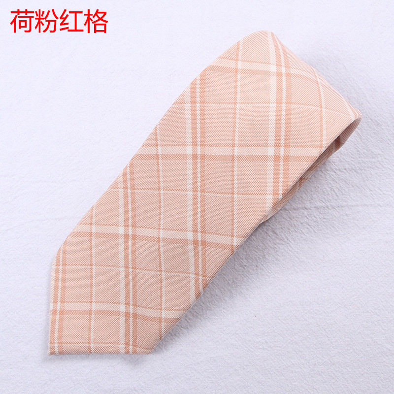 荷粉赤格子ネクタイ (d)