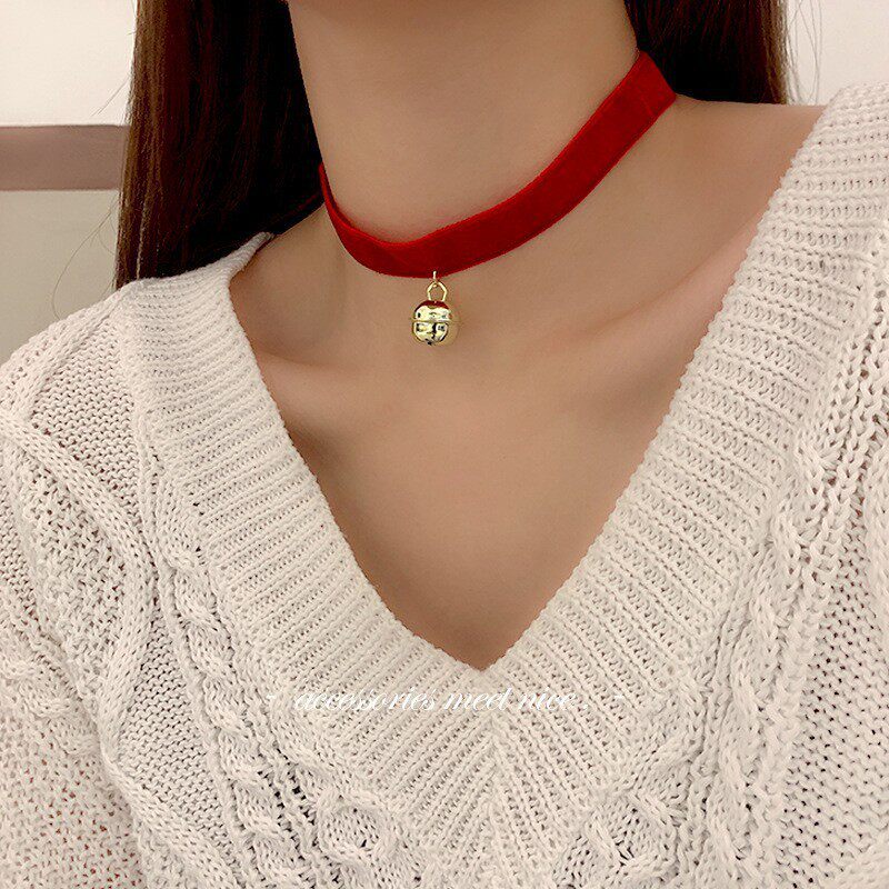 44#HN0455 レッドベルベットベルネックレス(厚手)