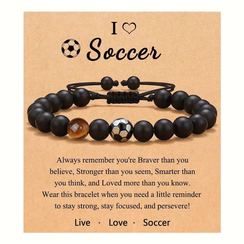 片方の黄色の虎の目の黒い艶消しのサッカーのひものブレスレット