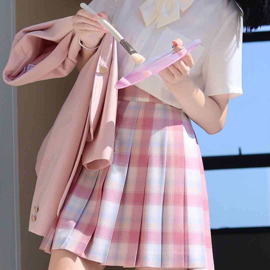 Gq9125チェックスカート + 蝶ネクタイ