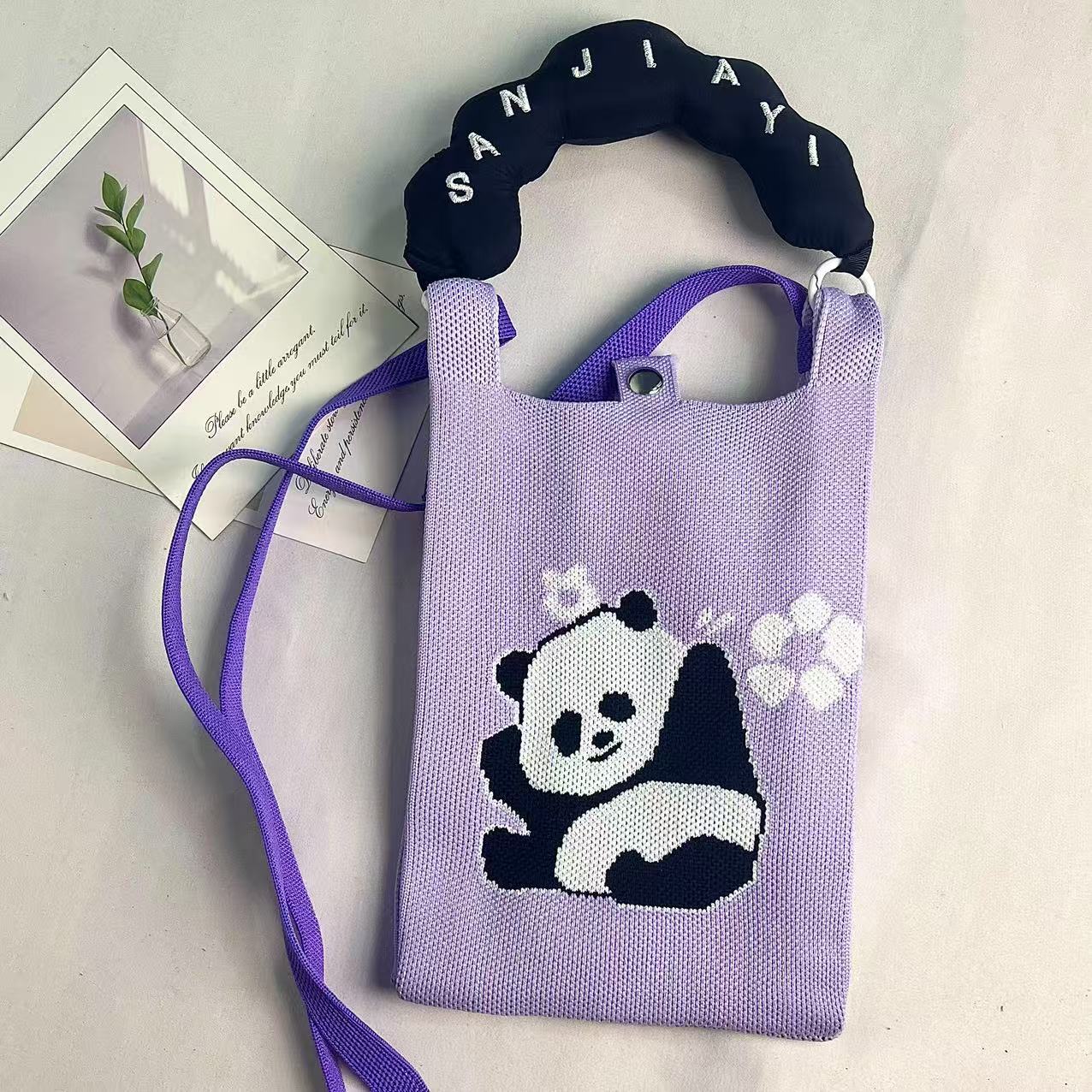 【ハンドル+ショルダーストラップ】パープルフラワーパンダ