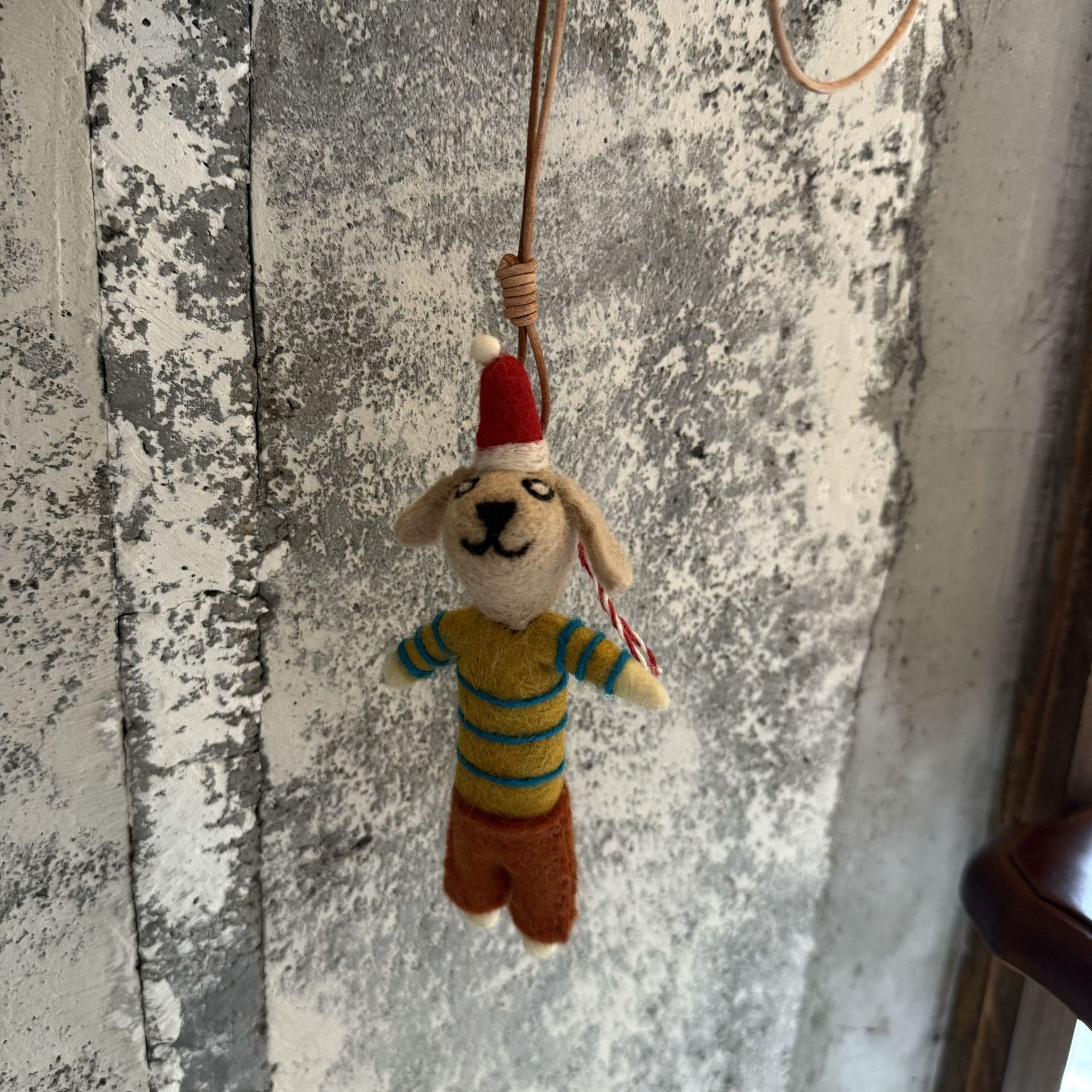 クリスマスハット犬牛革ロープネックレス