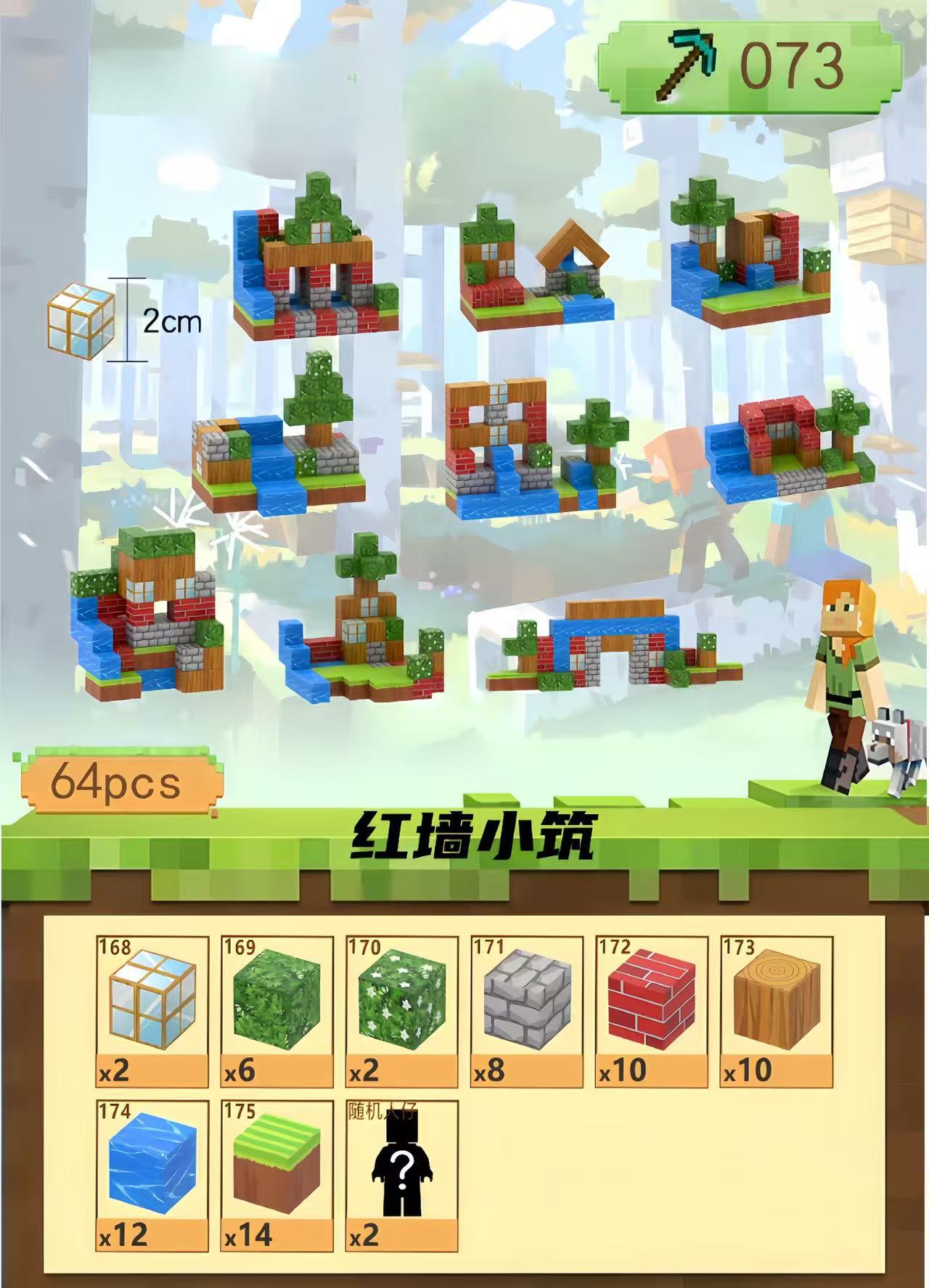 [越境品質] Red Wall Small House-64 パーティクル + 2 ミニフィギュア + 説明書