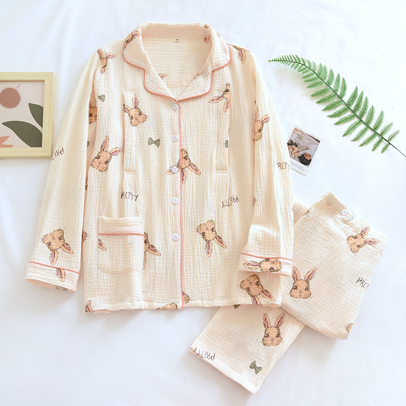 純綿クレープ襟付き蝶結びウサギ月子服セット