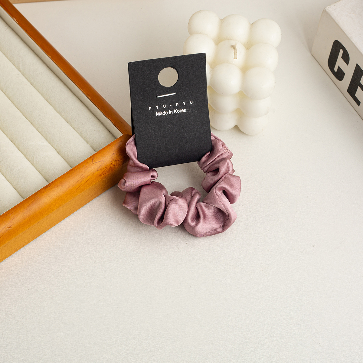 小腸サテンピンクのヘアゴム