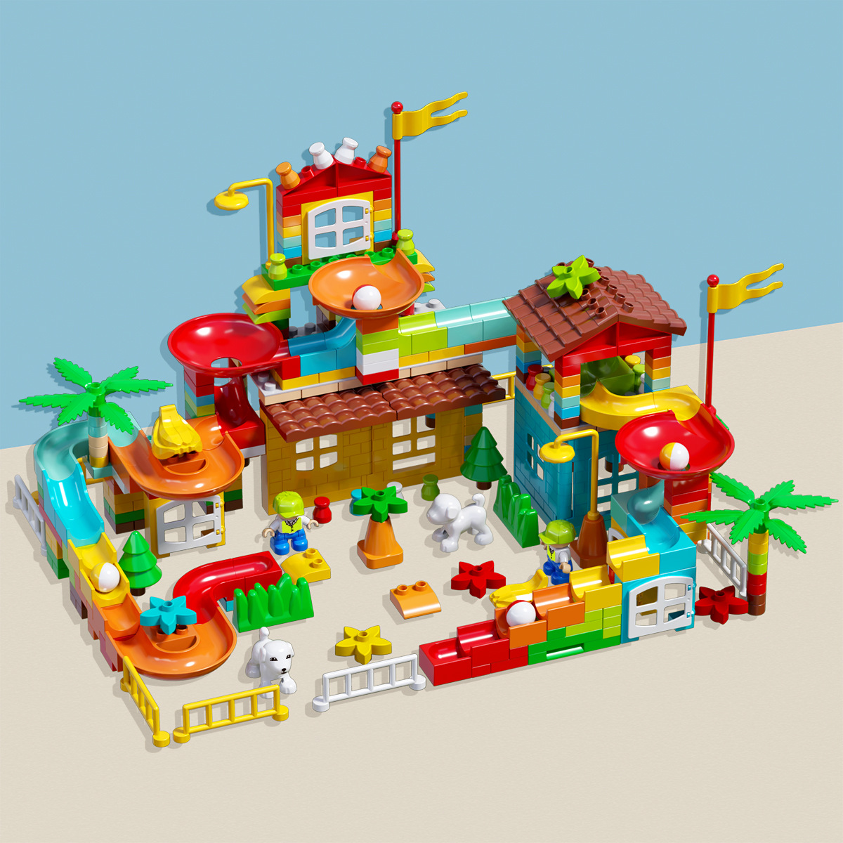 463 個の大きな粒子と大きなシーンのスライド ビルディング ブロック