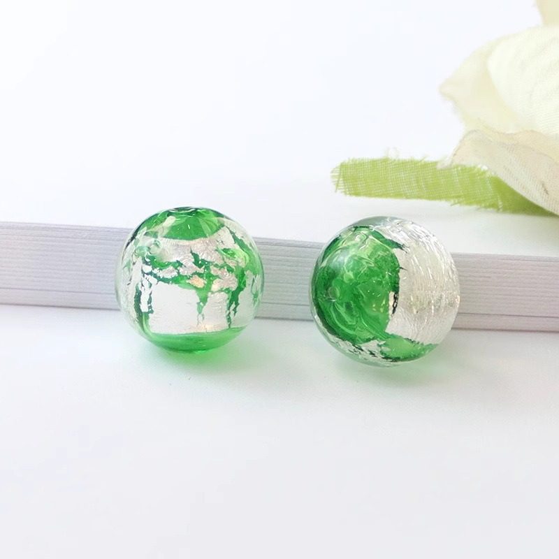 グリーン ダブルホール シルバー フォイル エッセンシャル オイル ビーズ