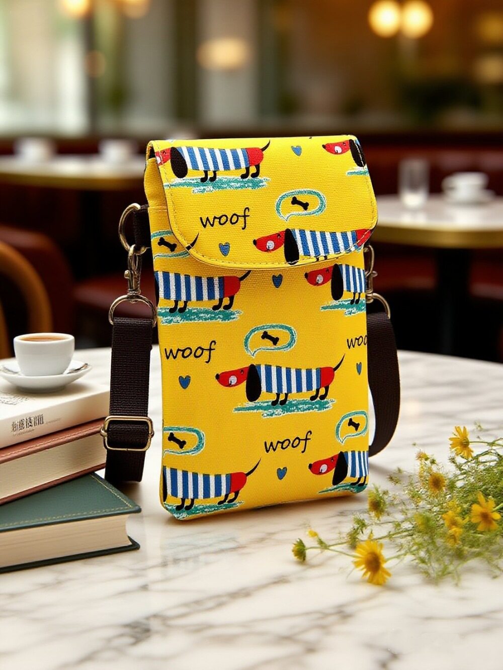 携帯電話バッグストライプ犬-イエロー