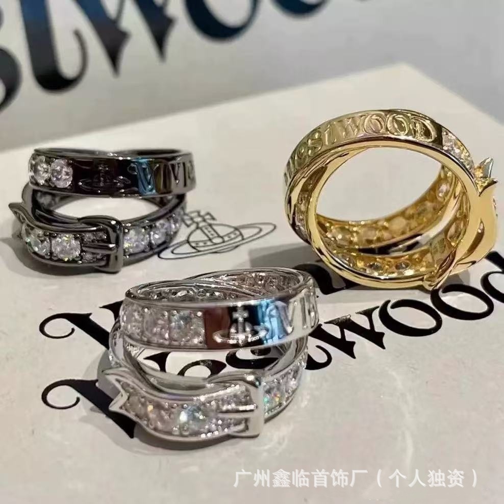 ダブルレザーベルトバックルリング（ゴールド）