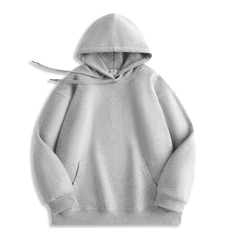 ヘザーグレーの中国綿フード付きスウェットシャツ