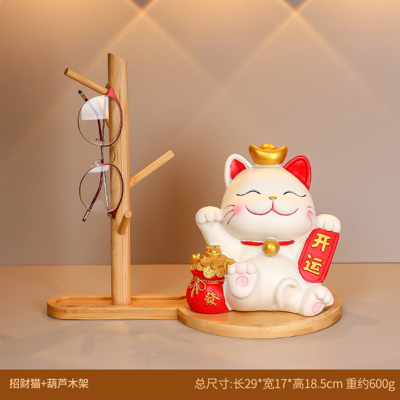 開運招き猫 + ヒョウタン木枠