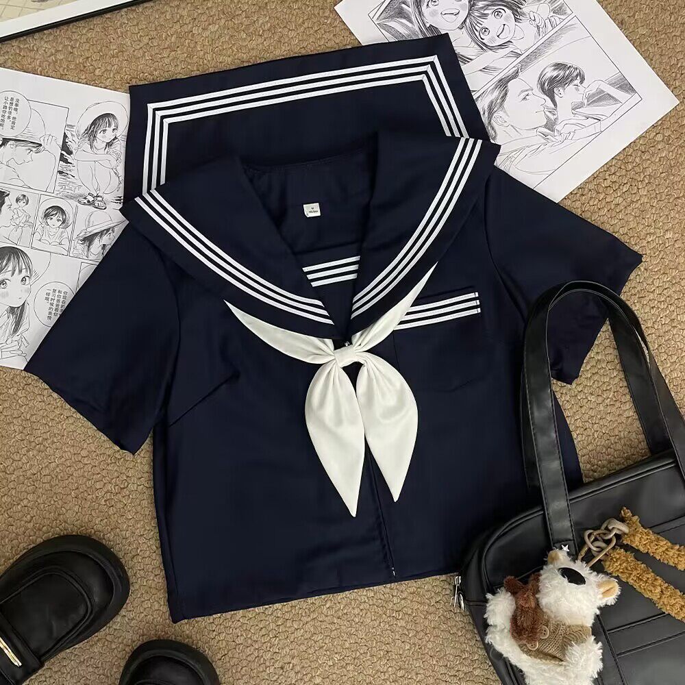 改良紺スリーピース半袖＋白金魚結び