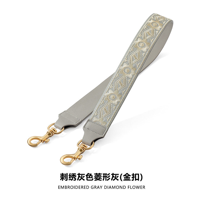 A-19刺繍グレーの花のボタン