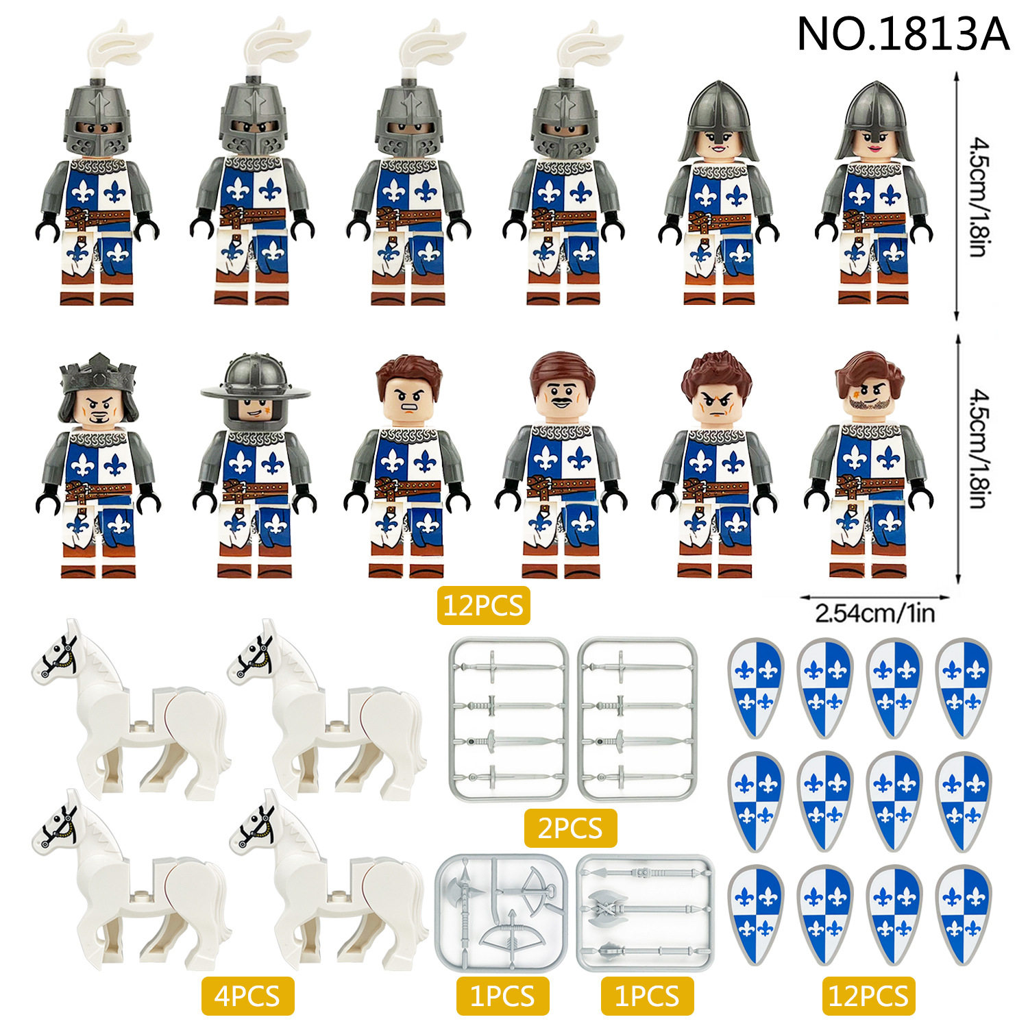 1813A-12 中世の兵士 + 馬 4 頭