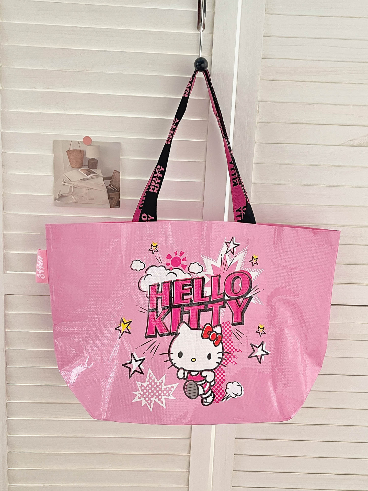 サンリオファミリーシリーズ 編み込みショッピングバッグ 大 - ダークピンク
