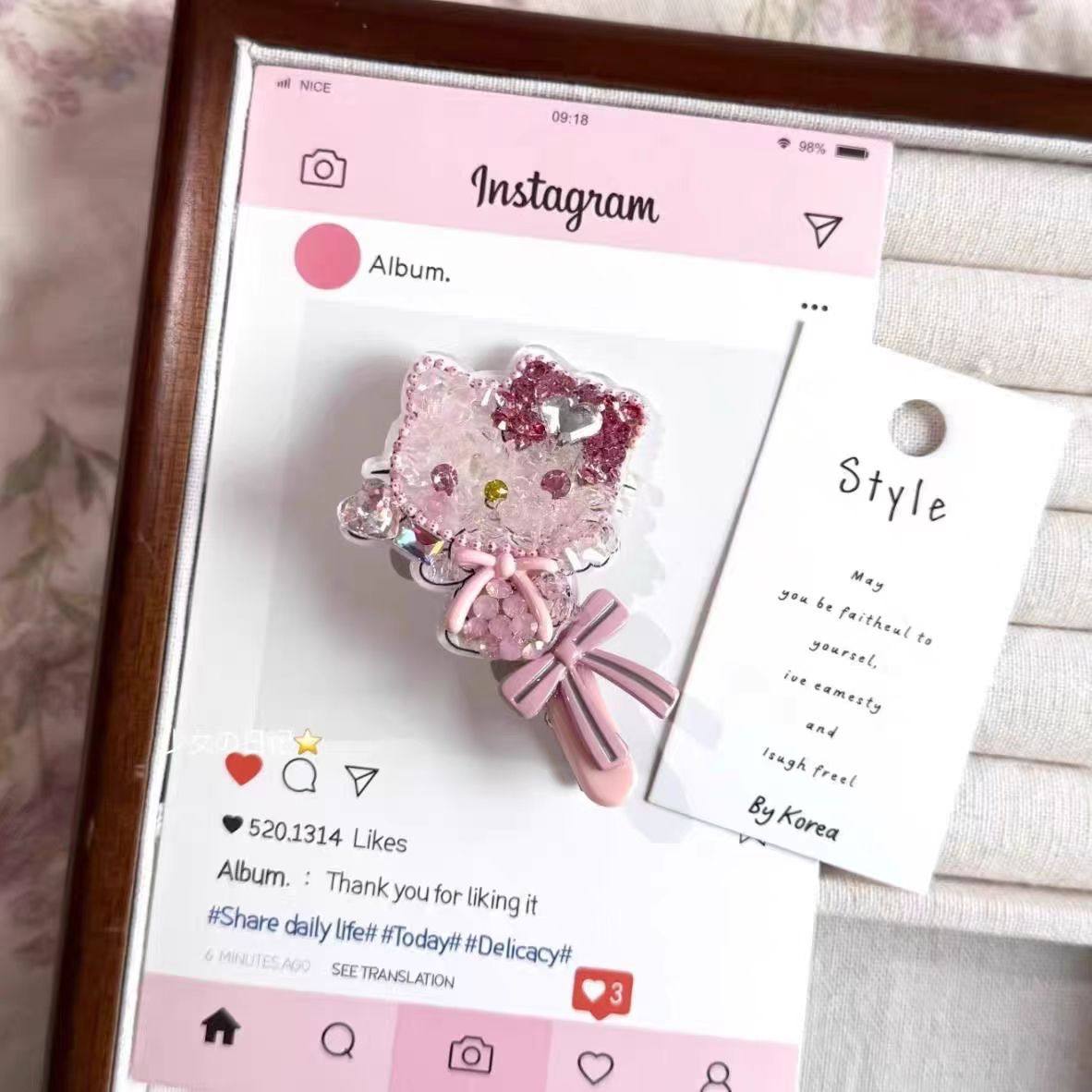 フルダイヤモンドKT猫ヘアクリップ