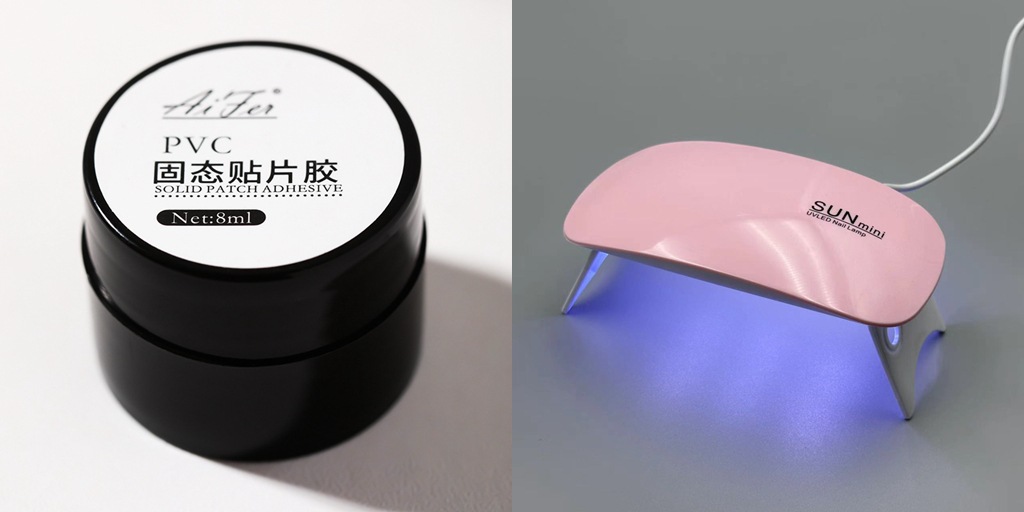 固形接着剤 + ピンクのベーキングランプ
