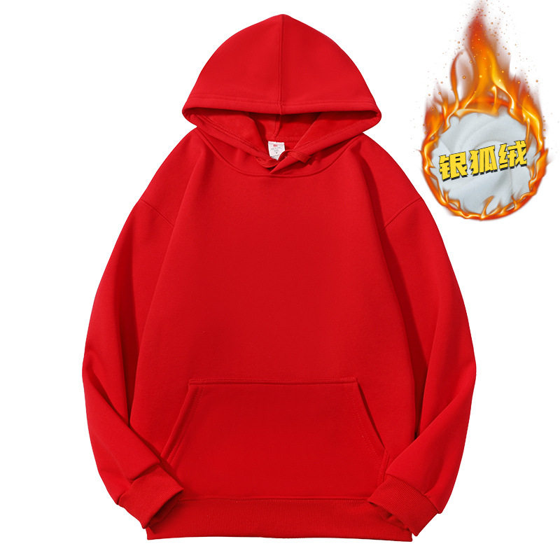 ビッグレッドチャイナコットンフード付きフリーススウェットシャツ