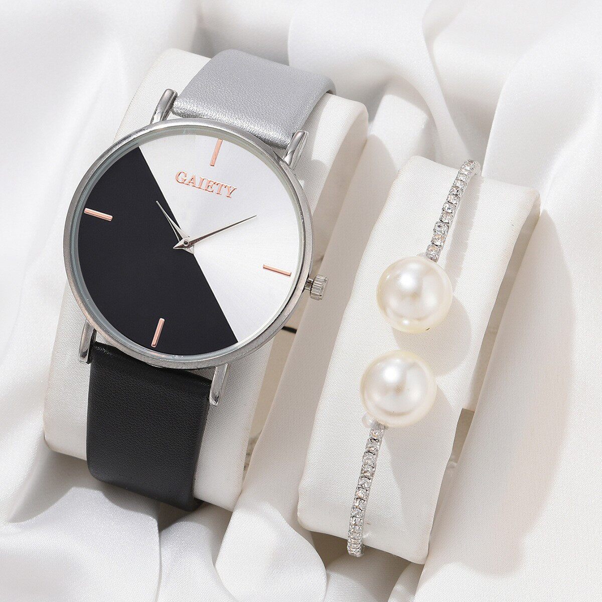 シルバー+ブラック+パールブレスレット