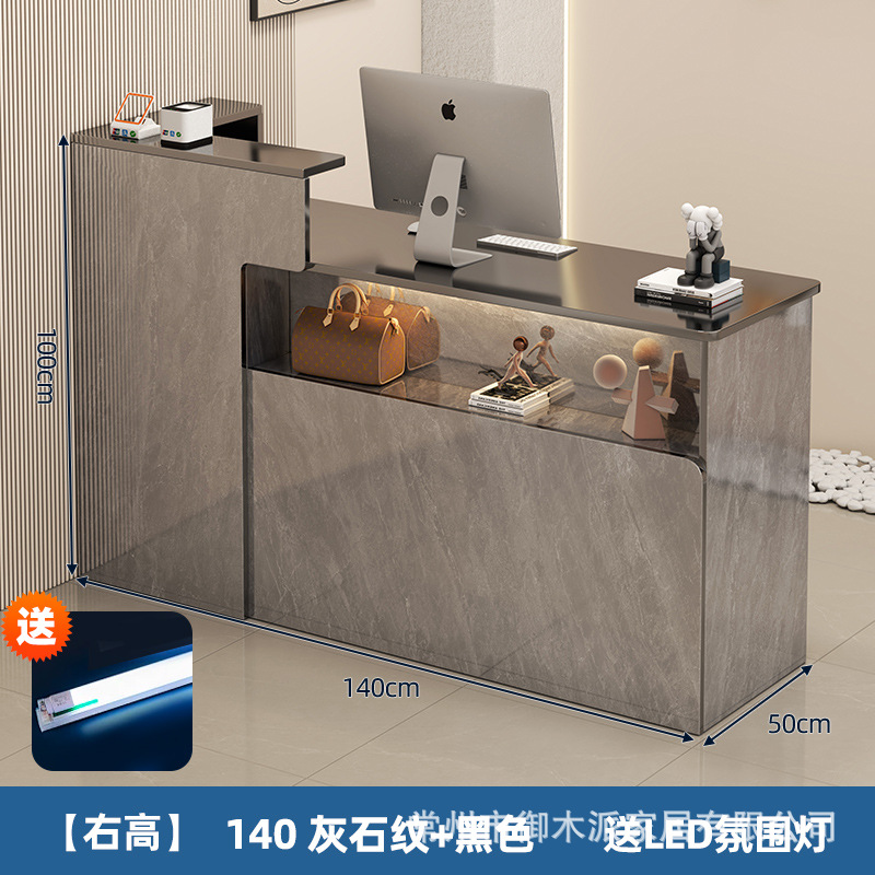 グレー石目カラー+グレー木目キャビネット-140cm[右コーナー]