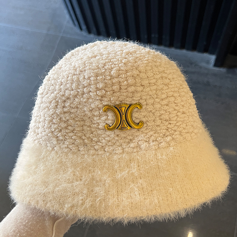 米色凯旋门羊羔毛拼接渔夫帽