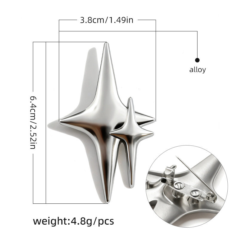 G0002-34x64mm シルバーミラーダブルクロススターブローチ/個
