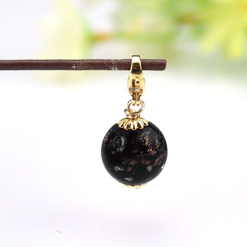 ブラック夜光エッセンシャル オイル ビーズ ペンダント (ロブスター バックル スタイル)