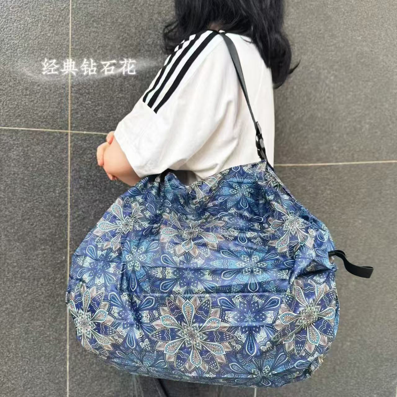 ブルーダイヤモンドフラワー折りたたみアコーディオンバッグ50*35CM