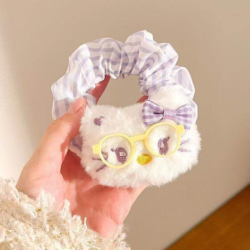 5969 古代メガネヘアバンド-黄色のメガネ紫縞猫