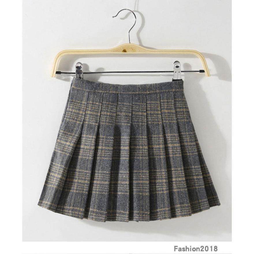 黄色のストライプのチェック柄ウール スカート