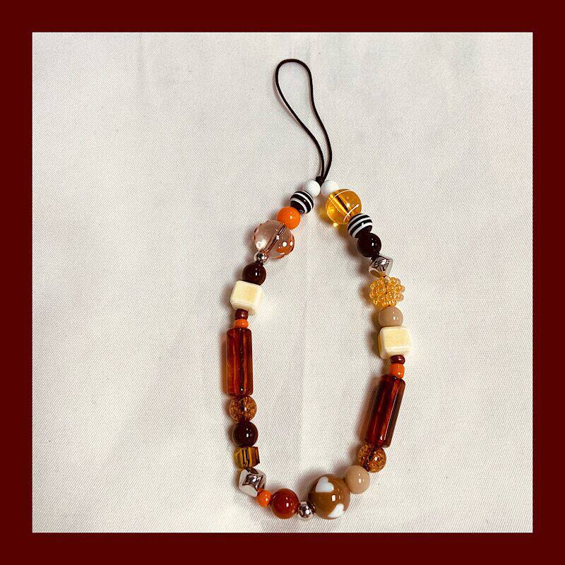 ブラウン ナチュラル ビーズ スクエア ストラップ