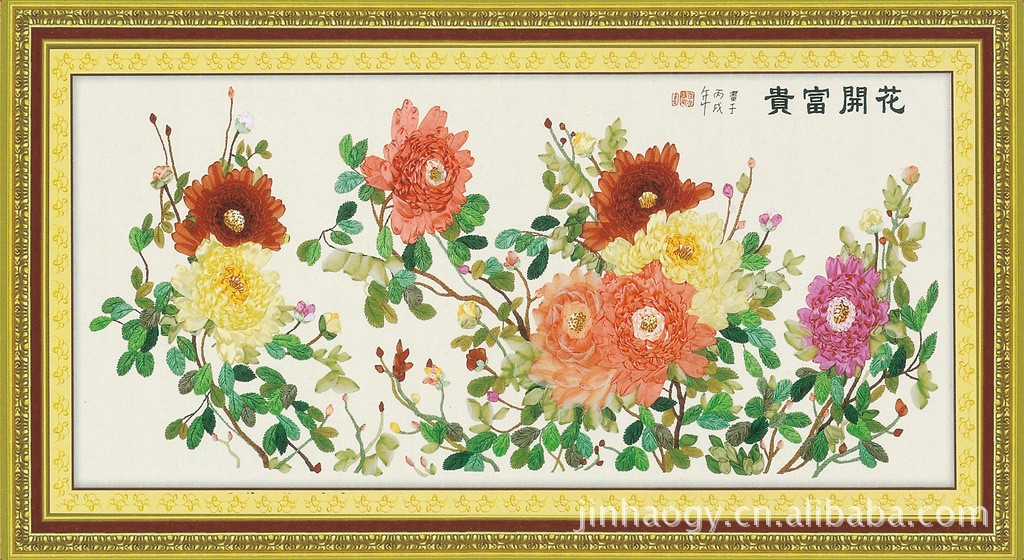 大型吊り下げ絵画-花が咲き富-古いスタイルの吊り下げ絵画 (未完成品) 196*75CM